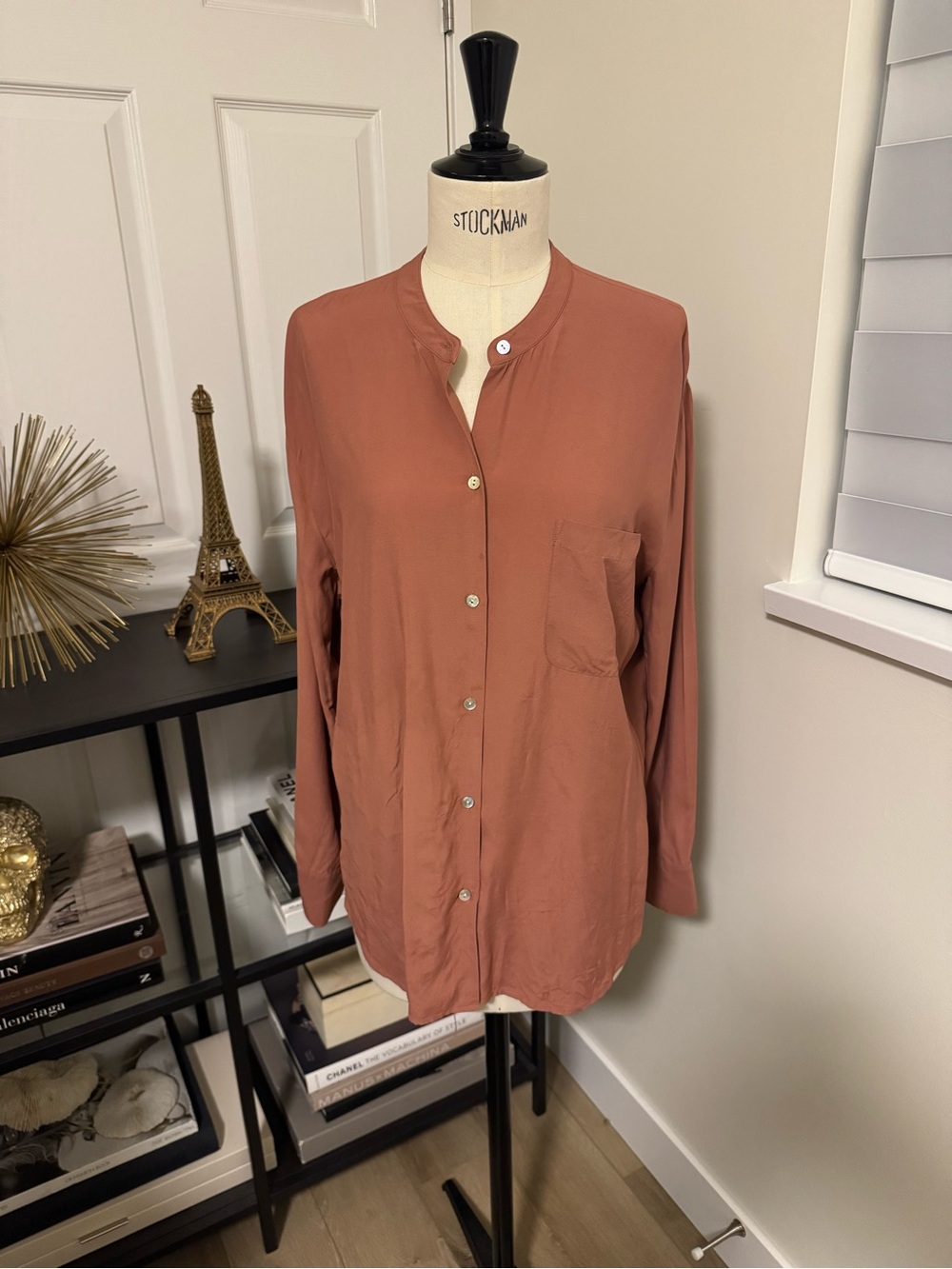 Vince Rust Long-Sleeve Button Front Women's Top